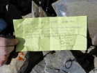 Note placed by Rick Baugher on the summit of Mallory Peak.