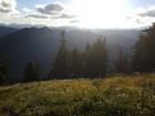 Sun starting to set from the summit of Jove Peak during the hike back.