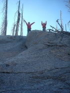 Rock climbers, victorious.