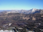 From the west ridge of Fourth of July Peak, you have a good view of Blackmon Peak, as well as DO Lee Peak and the northern White Clouds in the distance. In the foreground, you can see some of the upper reaches of the forest fire that struck in late 2005.