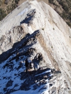 Dan and JJ climbing the steep Class 3 north ridge of Ivory Peak.