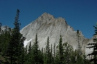 Looking up at Castle Peak from the trail south of Baker Lake.