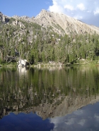 This is White Cloud Peak 11202' reflecting in Hourglass Lake.