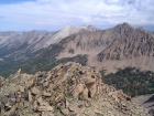 Looking north from the summit of Patterson Peak you can see David O. Lee Peak, Caulkens Peak, and Lonesome Lake Peak.