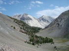 Looking through the WCP-6/WCP-7 saddle at Caulkens Peak and WCP-9.