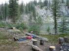 Jordan sleeping at our Ocalkens Lake campsite.