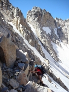 Sean climbing the steep northwest slopes of WCP-10.