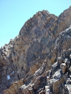 The summit of WCP-10 in the upper right. We climbed the rotten chute on the far left.