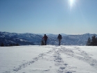 Splattski and George leaving the highpoint, Mt Heinen off to the right.