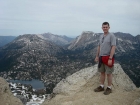 Dave on the summit of Eagle Cap, Mirror Lake on the left.