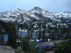 Flowery shot of the Eagle Cap from Moccasin Lake.