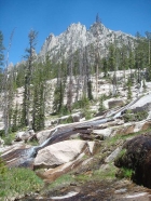 The Oreamnos Lake inlet stream flows over slabs of slick rock granite.