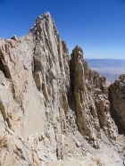 Looking down into our descent route off Mount Russell, into the south face gully (right side).