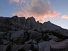 Mount Tyndall sunset from our camp in Williamson Bowl.