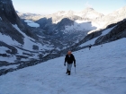 Chris and Mike climbing the snowfield below Bonny Pass.