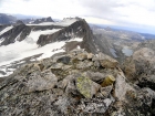 Mount Helen summit view looking south to Jackson Peak, Fremont Peak, Mount Sacagawea, and Titcomb Basin.