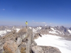 Chris on the summit ridge of Fremont Peak. Gannet Peak in the background.