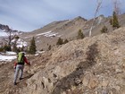 Entering the upper valley, first view the scree covered south face of Window Peak.