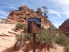 Caution sign at the start of the Angels Landing climb.