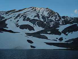 Evening view of the north face of Mount Church above Lake 9682'.