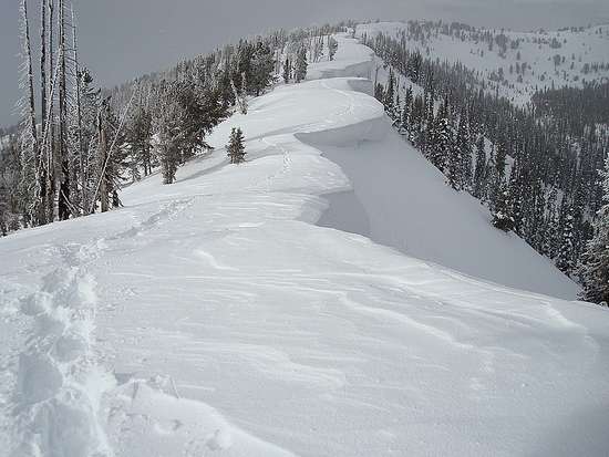 Cornices along the ridge to Cape Horn Mountain.