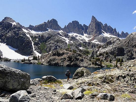 Sean at Minaret Lake, Clyde Minaret in the background.