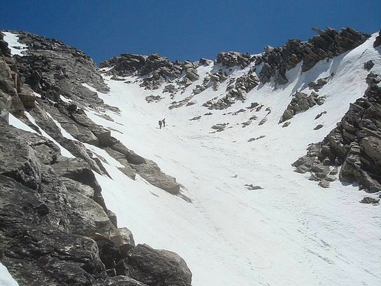 Climbing the Comma Couloir on Cobb Peak.