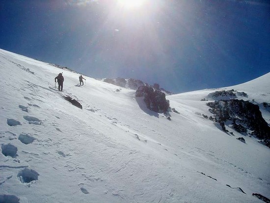 Sean and Michael nearing the upper basin below Lorenzo Peak.